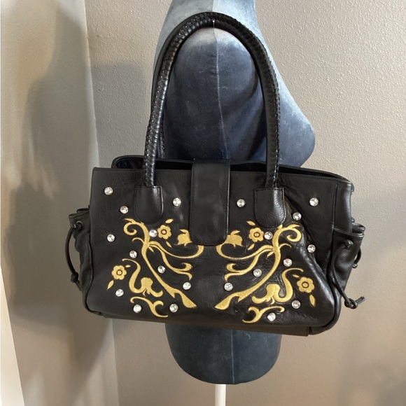 Carlos Falchi Black Embellished Leather Bag - Picture 3 of 16